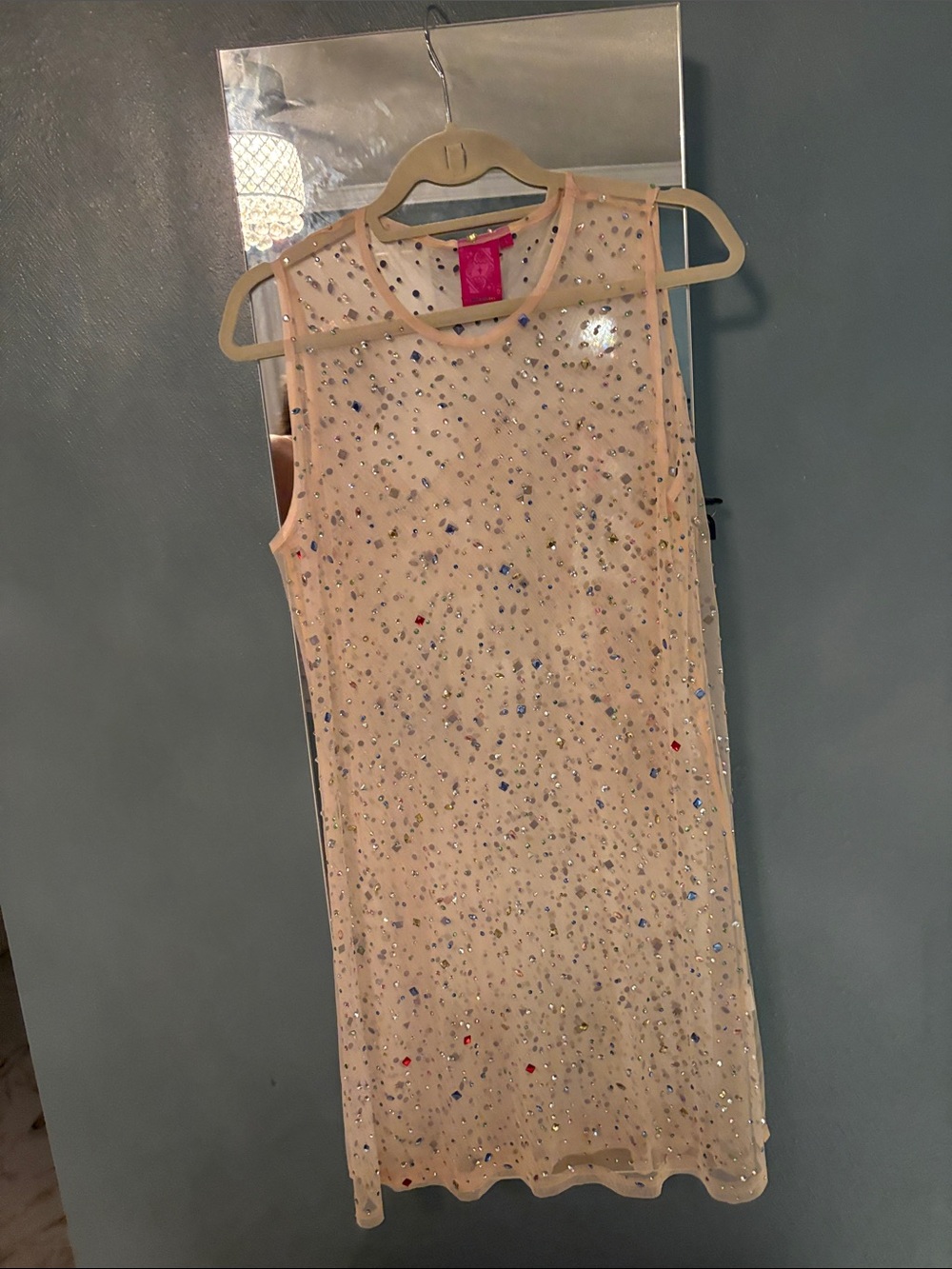 QUEEN OF SPARKLES Nude Beaded Sheer Sleeveless Dress